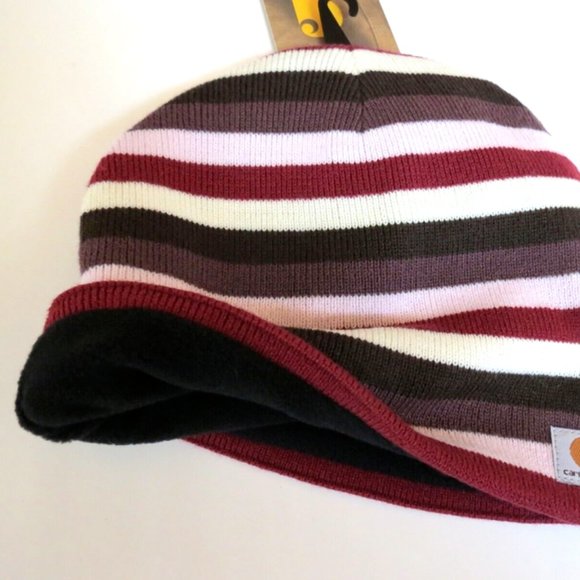 Carhartt Beanie Fleece Lined Cranberry Stripes - Picture 4 of 8